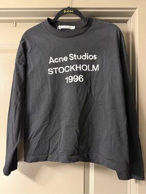 Acne Studios Black Long Sleeve Logo Tee with White Print